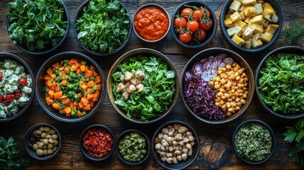 Fototapeta premium Delicious and Healthy Salad Bar: A Vibrant Selection of Fresh Ingredients