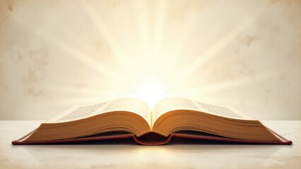 Open Bible with shining cross as a metaphor for enlightenment and religious devotion.