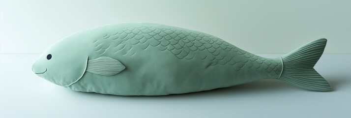 Soft Pastel Green Shark-Shaped Pillow in Gentle Sunlight