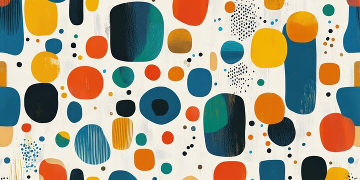 An abstract tableau of vibrant hues and textures unfolds symmetrically, where diverse shapes overlap in mesmerizing harmony