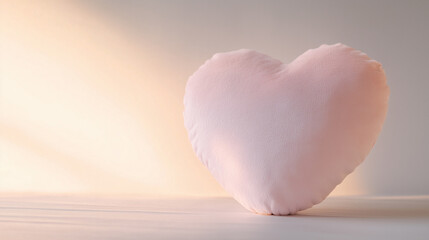 Fototapeta premium Soft Pastel Pink Heart-Shaped Pillow with Warm Fairy Lights