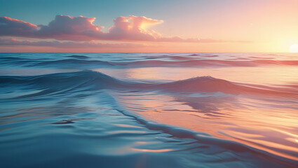 Fototapeta premium Realistic Ocean Waves at Sunset with Gradient Sky Wallpaper. High resolution Ai image.