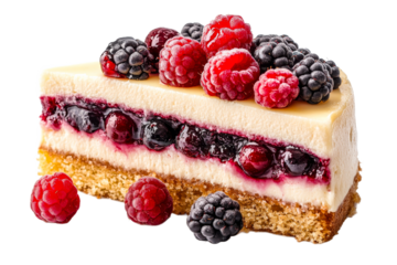 Delicious dessert slice with assorted berries and cream