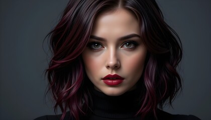 Elegant Portrait of a Woman with Dark Hair and Red Lips
