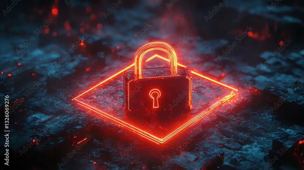 Leinwandbilder data privacy protection concept with a secure digital padlock within a glowing shield, floating in a