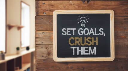 Motivational quote on chalkboard inspiring goal achievement and success mindset,Set goals and crush them