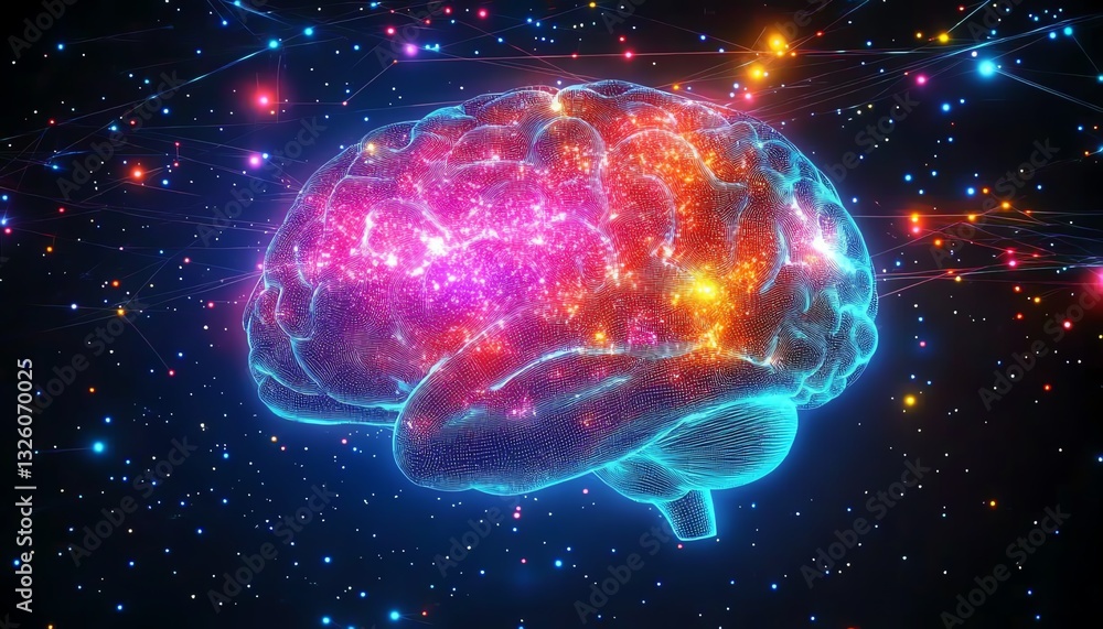 Aufkleber 3d holographic brain with data visualization and glowing neural connections on a technologythemed ba