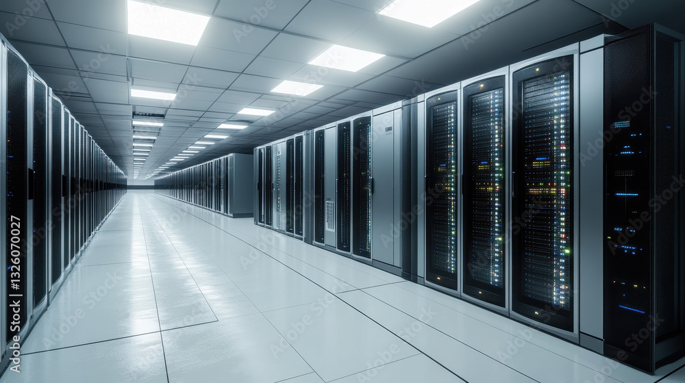 Aufkleber high-tech data center with rows of advanced server cabinets