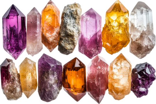 Colorful collection of crystals with various shapes and hues