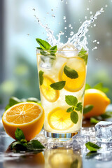 Verre de limonade fraîche avec citron et menthe