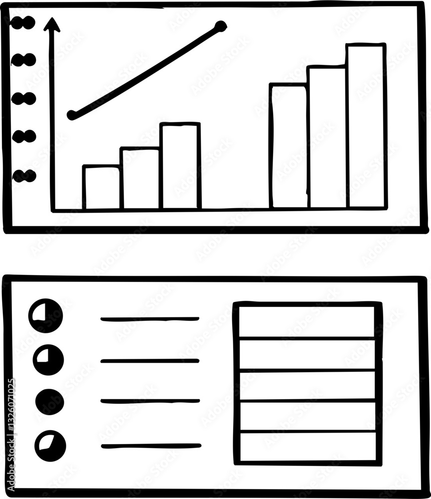 Poster graphs and charts illustrating data analysis and presentation.