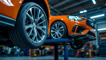 Fototapeta premium luxury car is being serviced and repaired at the workshop