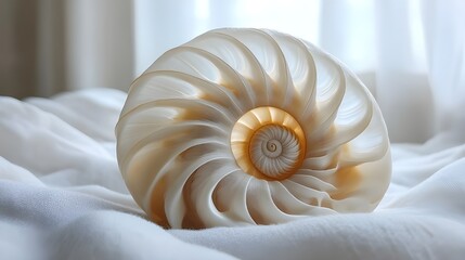 Obraz premium nautilus shell close up Isolated nautilus spiral seashell, a marine fossil of abstract beauty
