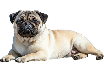 Obraz premium Cute pug resting on a transparent background