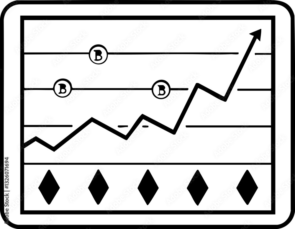 Poster graph illustrating an upward trend with data points and geometric shapes.