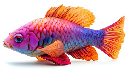 Fototapeta premium A vibrant red Siamese fighting fish swims, isolated on a white aquatic background