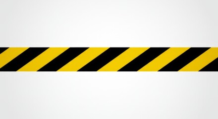 single Under construction sign with caution tape and warning stripes in yellow and black, isolated white background