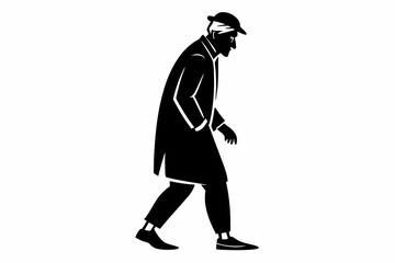 old man walking line art silhouette vector illustration