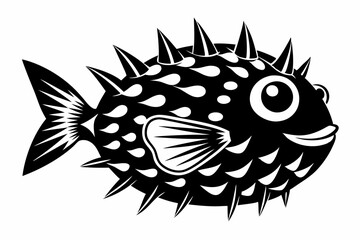 porcupine fish line art silhouette vector illustration
