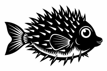 porcupine fish line art silhouette vector illustration