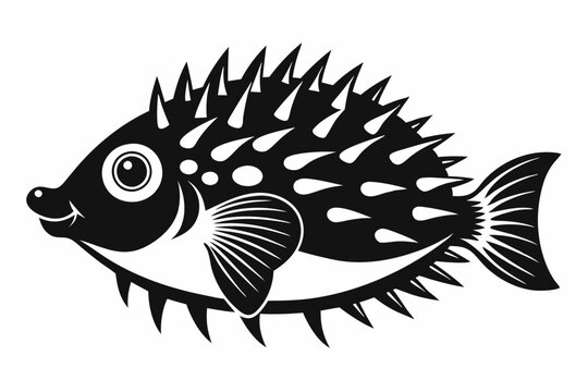 black puffer fish with spikes clip art preview