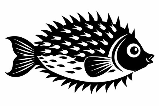 black and white puffer fish clip art preview