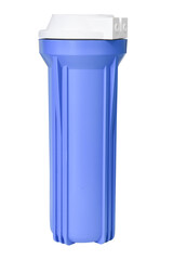  Set three of cartridges for water filter with clear glass of water. Concept of water treatment technology. filter cartridges to domestic water treatment systems. 