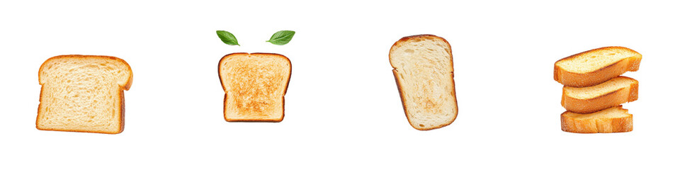 A series of slices of bread, showcasing different shapes and a unique slice with leaves.