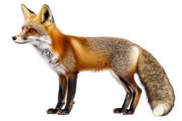 Fox standing on transparent background in natural pose