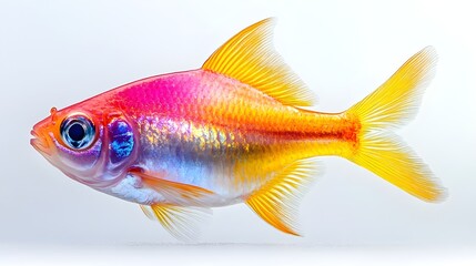 Obraz premium Golden goldfish swim in isolated white aquariums