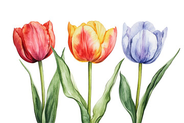 Vibrant Watercolor Tulips in Symmetrical Arrangement with Soft Colors and Gentle Shapes