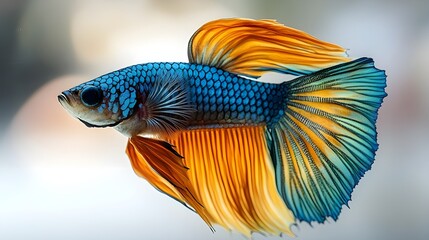 Fototapeta premium tropical fish in aquarium Siamese fighting fish, betta isolated on white background. Betta fish, siamese fighting fish, betta splendens, Betta fish, Halfmoon Macaw Blue & Yellow, isolated on a white b