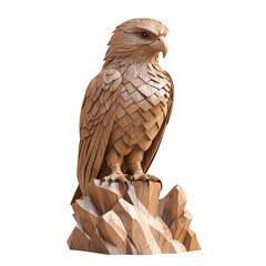 Fototapeta premium Charming 3D Wood Sculpture of a Majestic Eagle Featuring Low Polygon Design and Intricate Details in Natural Finish