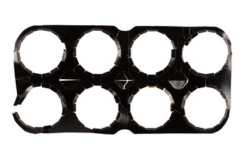 Used cardboard can holder isolated no background cutout, recycle concept.