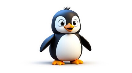 Fototapeta premium Happy cartoon penguin with open wings and bright eyes