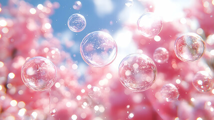 Floating bubbles in a pink blossom sky