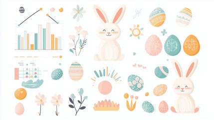 Obraz premium Engaging Easter infographics featuring pastel charts, charming bunny-themed elements, and clear modern sans-serif typography. Perfect for data visualization