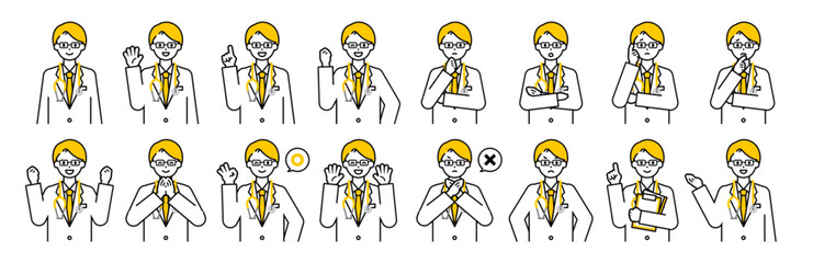 上半身のポーズセット_シンプルな医師の男性