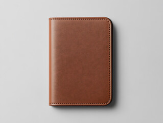 Leather Notebook: An elegant brown leather notebook lies open, its pristine pages inviting thoughts and ideas to come, presented in a clean and minimalist style.