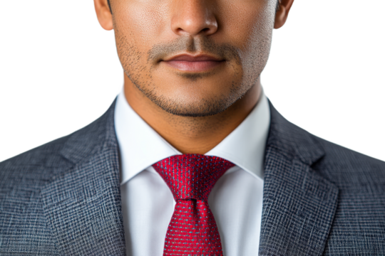 Professional man in suit with a red tie and clean appearance