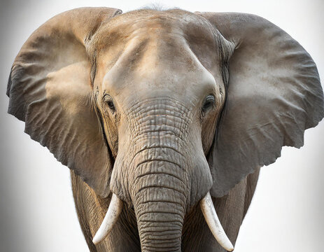 Retrato de un enorme elefante africano mirando de frente sobre fondo blanco
