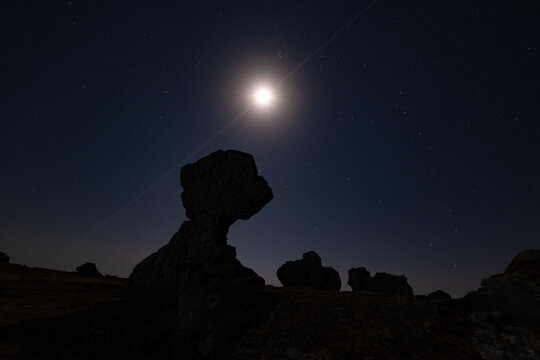 Night sky and salt pillar formations near lake Afdera in Afar region, Ethiopia