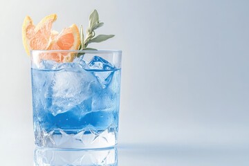 Refreshing Deep Blue Cocktail With Citrus Garnish Presented in a Crystal Glass