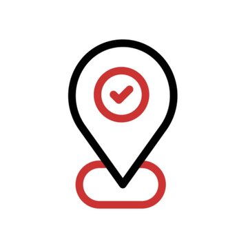 A location pin icon with smooth animation in black and red, marking a location