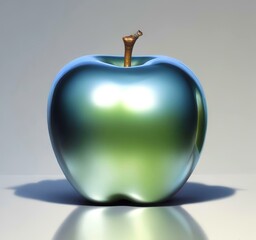 Illustration of shiny metalic apple.
