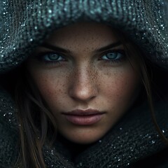 A winter secret hidden in the hood - an intriguing glimpse of a woman in the hood