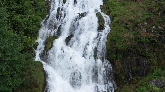 Green Harmony: Lush Landscape Surrounding a Cascading Waterfall