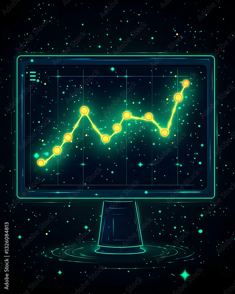 Poster futuristic data visualization on a monitor