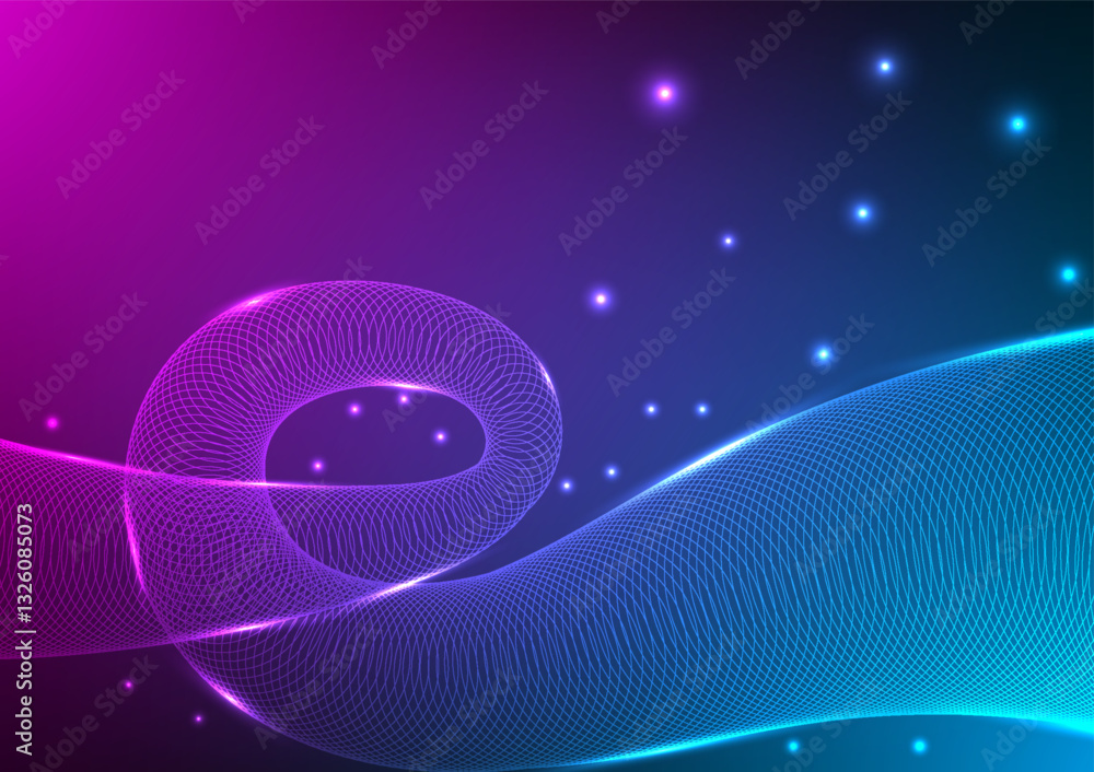Poster digital technology wavy abstract background. wave shape curve wireframe concept. design for futurist
