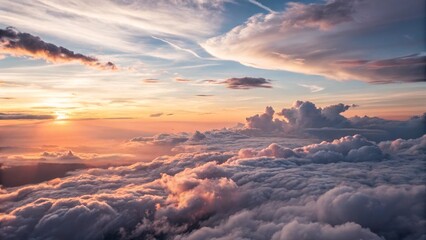Stunning Sunset Over Fluffy Clouds in the Sky